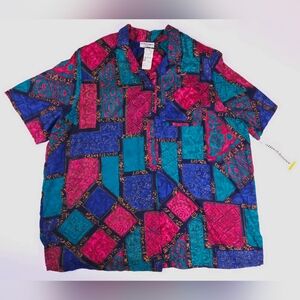 Alfred Dunner Deadstock 90s Rayon Abstract Pink Blue Top Women's 22W